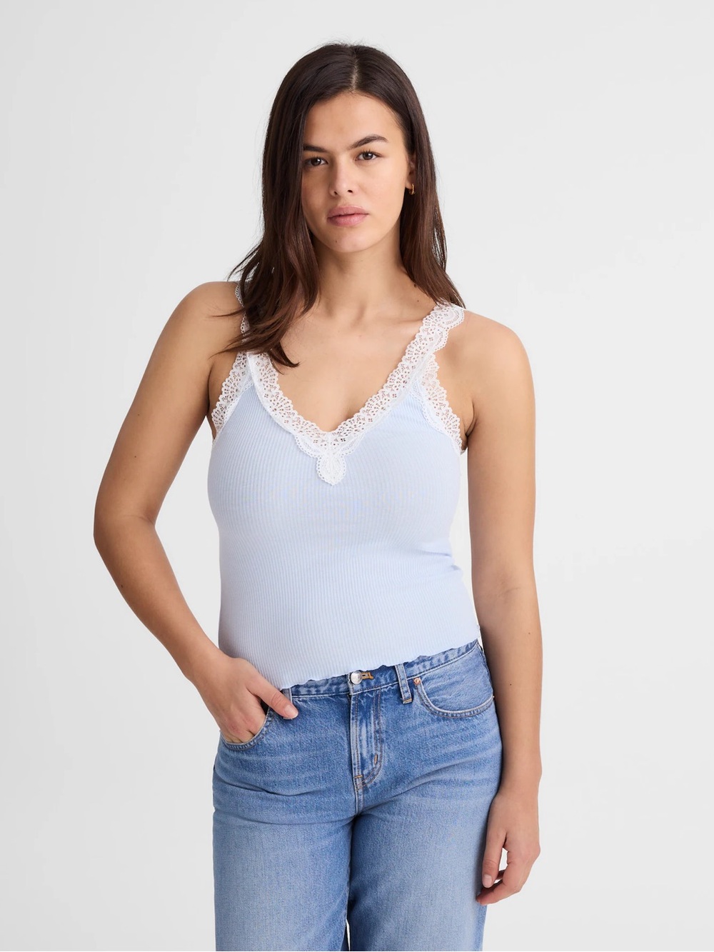 Madewell Lace-Trim Ribbed V-Neck Tank XL